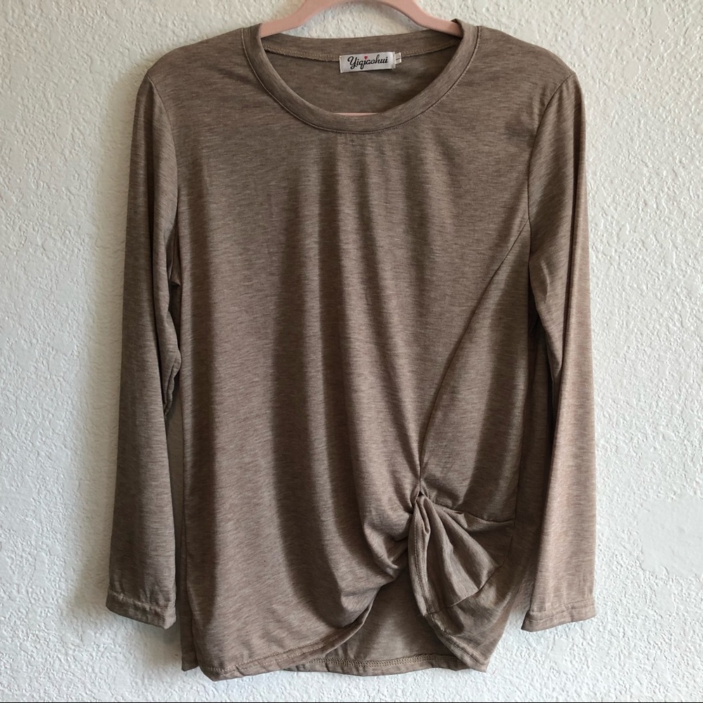 YIQIAOHUI Front Tie Long Sleeved Tee